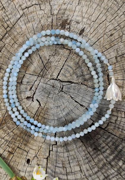 Lange Aquamarin Kette mit Märzenbecher