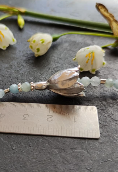 Lange Aquamarin Kette mit Märzenbecher