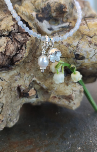 Maiglöckchen und Süsswasser perle mit Aquamarinkette