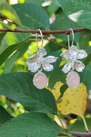 Kirschblüten Ohrhänger mit Rosenquarz