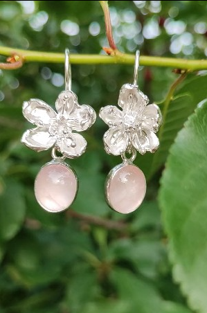 Kirschblüten Ohrhänger mit Rosenquarz