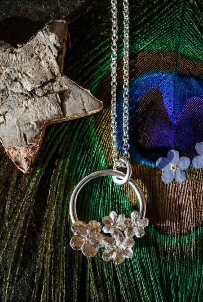 Kette mit Silberring mit Vergissmeinnicht Blüten