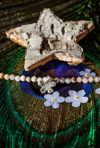 Rosa Opal Kette mit Vergissmeinnicht
