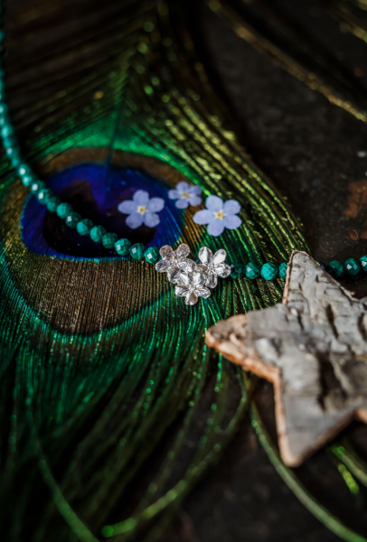 Malachit Vergissmeinnicht Kette mit drei Blüten