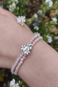 Vergissmeinnicht Armband mit 3 Blüten und rosa Opal