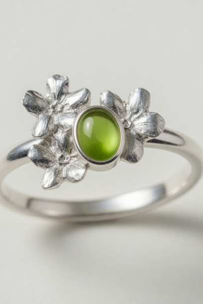 Vergissmeinnicht Ring mit Rosenquarz oder Peridot