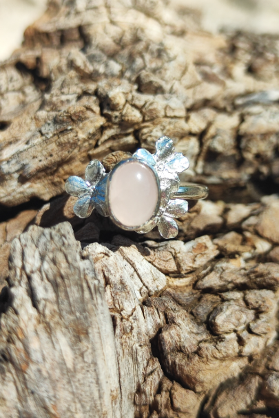 Vergissmeinnicht Ring mit Rosenquarz oder Peridot