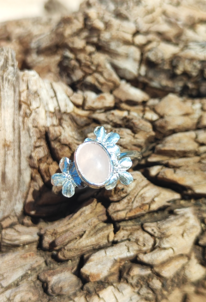 Vergissmeinnicht Ring mit Rosenquarz oder Peridot