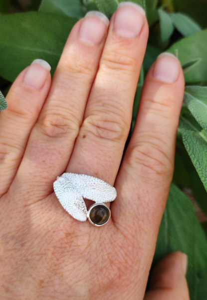 Salbei Ring mit zwei Blättern und Labradorit