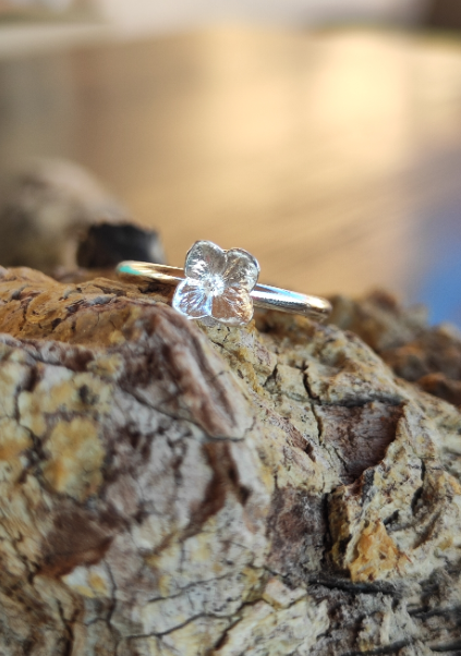 925 Silber Ring Mini Hortensien Blüte – Naturabguss Handgefertigt