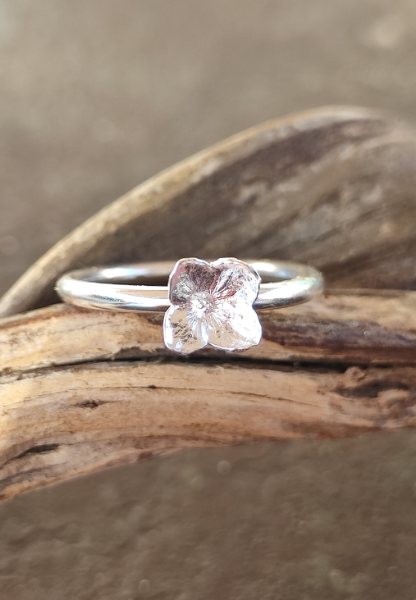925 Silber Ring Mini Hortensien Blüte – Naturabguss Handgefertigt