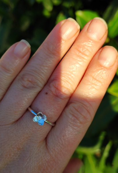 925 Silber Ring Mini Hortensien Blüte – Naturabguss Handgefertigt