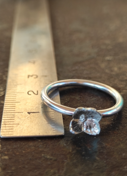 925 Silber Ring Mini Hortensien Blüte – Naturabguss Handgefertigt