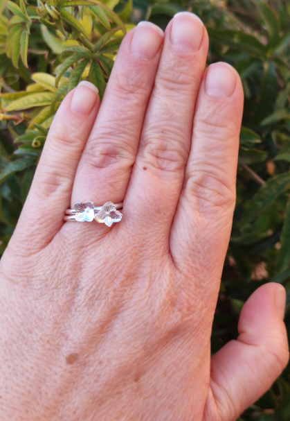 925 Silber Ring Mini Hortensien Blüte – Naturabguss Handgefertigt
