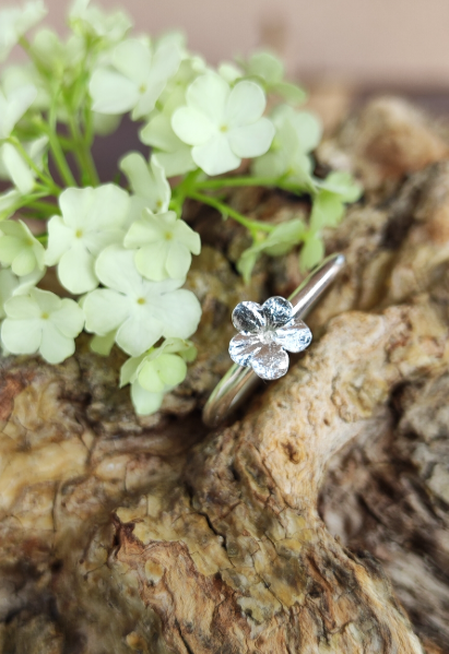925 Silber Ring Mini Schneeball Hortensie – Naturabguss Handgefertigt