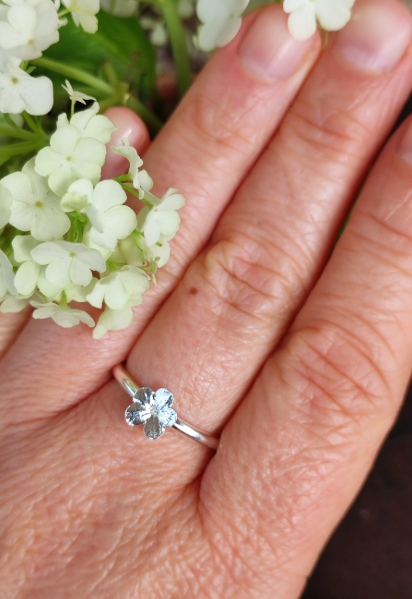 925 Silber Ring Mini Schneeball Hortensie – Naturabguss Handgefertigt
