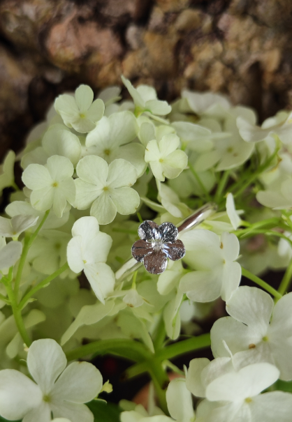 925 Silber Ring Mini Schneeball Hortensie – Naturabguss Handgefertigt