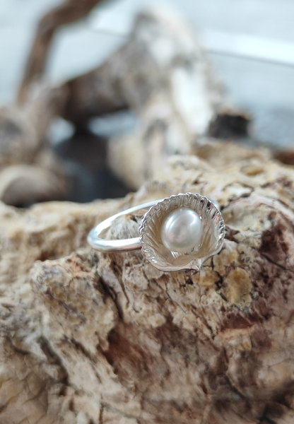 Mini Muschel Ring mit Perle