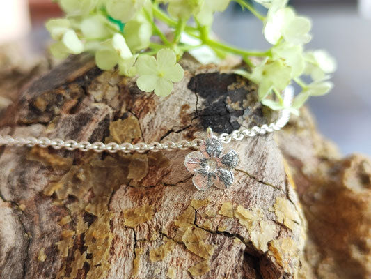 925 Silber Anhänger Mini Schneeball Hortensie – Handgefertigt Unikat